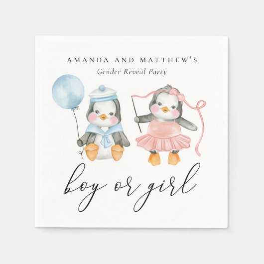 水色ペンギン。男の子か女の子。性別の表示 スタンダードカクテルナプキン (正面)