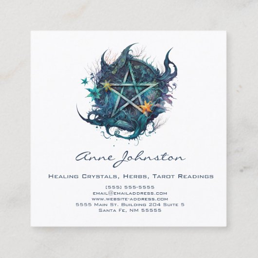 水色ペンタグラムスクエアビジネスカード スクエア名刺 (裏面)