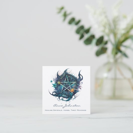 水色ペンタグラムスクエアビジネスカード スクエア名刺 (スタンド正面)