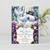 水色ホエールベビーシャワー 招待状 (スタンド正面)