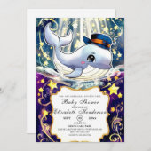 水色ホエールベビーシャワー 招待状 (正面/裏面)