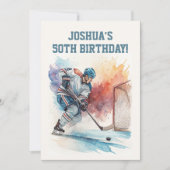 水色ホッケープレーヤースポーツファン誕生日 招待状 (正面)