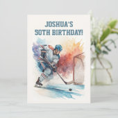 水色ホッケープレーヤースポーツファン誕生日 招待状 (スタンド正面)