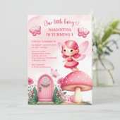 水色ホットピンクの妖精のガーデンパーティー女 招待状 (スタンド正面)