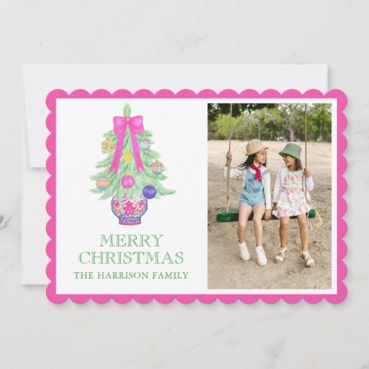 水色ホットピンクボウジンジャージャーブクリスマスの写真 シーズンカード (正面)