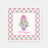 水色ホットピンクボウジンジャージャールクリスマスツリー スタンダードカクテルナプキン (正面)