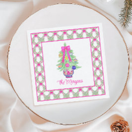 水色ホットピンクボウジンジャージャールクリスマスツリー スタンダードカクテルナプキン