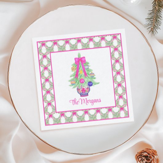 水色ホットピンクボウジンジャージャールクリスマスツリー スタンダードカクテルナプキン