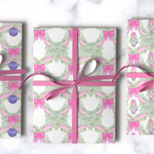 水色ホットピンクボウジンジャージャールクリスマス ラッピングペーパーシート
