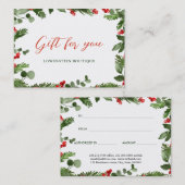 水色ホリーベリークリスマスプレゼント証明書 割引カード (正面/裏面)