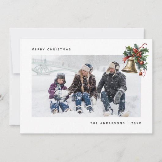 水色ホリーベル写真クリスマスカード シーズンカード (正面)