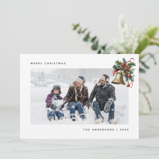 水色ホリーベル写真クリスマスカード シーズンカード (スタンド正面)