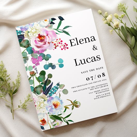 水色ホワイトピンクミントピーニー結婚フローラ 招待状