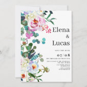 水色ホワイトピンクミントピーニー結婚フローラ 招待状 (正面)