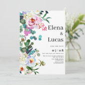 水色ホワイトピンクミントピーニー結婚フローラ 招待状 (スタンド正面)