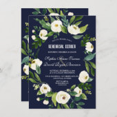 水色ホワイトフローラネイビーブルーリハーサルディナー 招待状 (正面/裏面)
