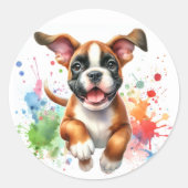 水色ボクサー犬ジョイ ラウンドシール (正面)