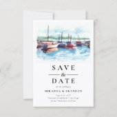 水色ボートウェディング日付カードを保存 (正面)