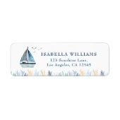 水色ボート赤ちゃんシャワーアドレス ラベル (正面)