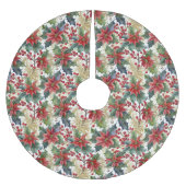 水色ポインセチアとホリーパターンクリスマス ブラッシュドポリエステルツリースカート (正面)