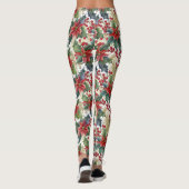 水色ポインセチアとホリーパターンクリスマス レギンス (裏面)