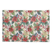 水色ポインセチアとホリーパターンクリスマス 枕カバー (裏面)