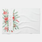 水色ポインセチアと緑のクリスマス キッチンタオル (横)