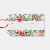 水色ポインセチアと緑のクリスマス ギフトタグ (裏面横)