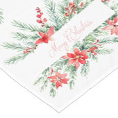 水色ポインセチアと緑のクリスマス ショートテーブルランナー (コーナー)
