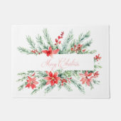 水色ポインセチアと緑のクリスマス ドアマット (正面)