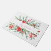水色ポインセチアと緑のクリスマス ドアマット (アングル)