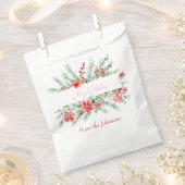 水色ポインセチアと緑のクリスマス フェイバーバッグ (クリップ留めされた状態)