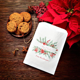 水色ポインセチアと緑のクリスマス フェイバーバッグ