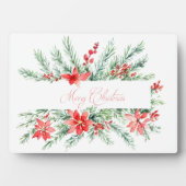水色ポインセチアと緑のクリスマス フォトプラーク (正面)