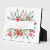 水色ポインセチアと緑のクリスマス フォトプラーク (側面)