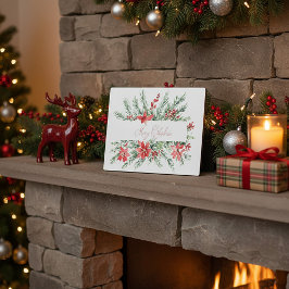 水色ポインセチアと緑のクリスマス フォトプラーク