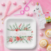 水色ポインセチアと緑のクリスマス ペーパープレート (パーティー)