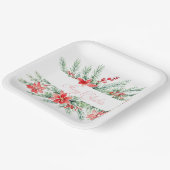 水色ポインセチアと緑のクリスマス ペーパープレート (傾斜あり)