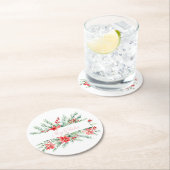 水色ポインセチアと緑のクリスマス ラウンドペーパーコースター (インサイチュ)