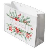 水色ポインセチアと緑のクリスマス ラージペーパーバッグ (裏面アングル)