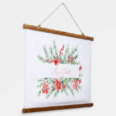 水色ポインセチアと緑のクリスマス 吊り下げ型タペストリー (傾斜あり)