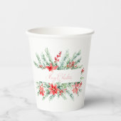 水色ポインセチアと緑のクリスマス 紙コップ (正面)