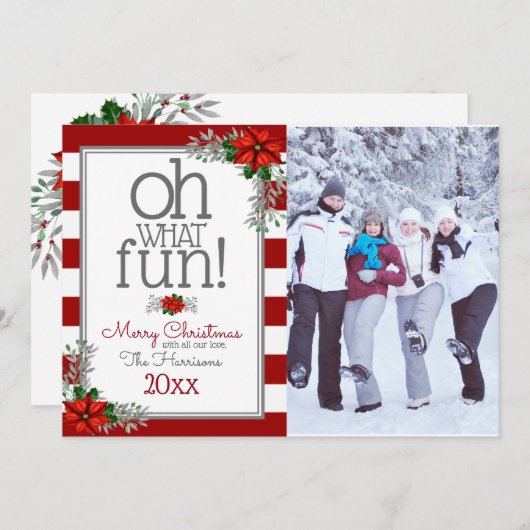 水色ポインセチアのクリスマスフォトグリーティング シーズンカード (正面/裏面)