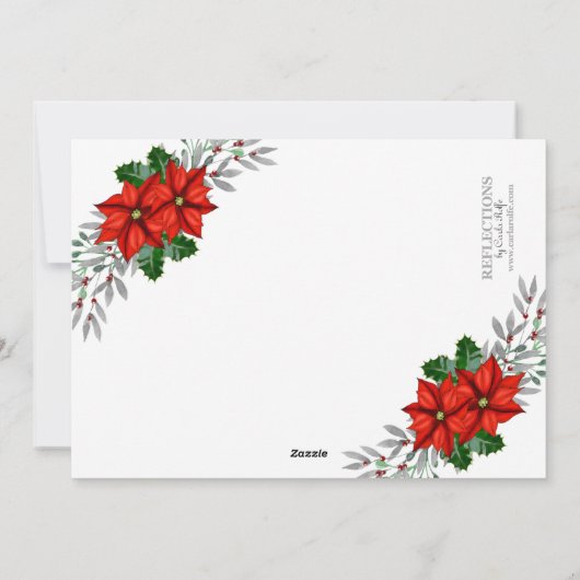 水色ポインセチアのクリスマスフォトグリーティング シーズンカード (裏面)