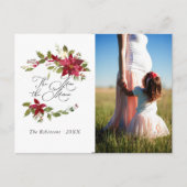 水色ポインセチアのクリスマス期待ベビー 案内ポストカード (正面)