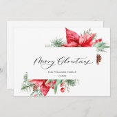 水色ポインセチア乳頭指クリスマスグリーティング シーズンカード (正面/裏面)