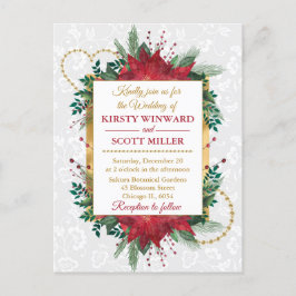 水色ポインセチア冬の結婚式Inv ポストカード
