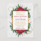 水色ポインセチア冬の結婚式Inv ポストカード (正面)