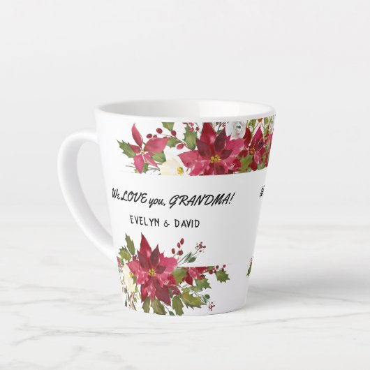 水色ポインセチア愛おばあちゃんモノグラム カフェラテマグ (左アングル)