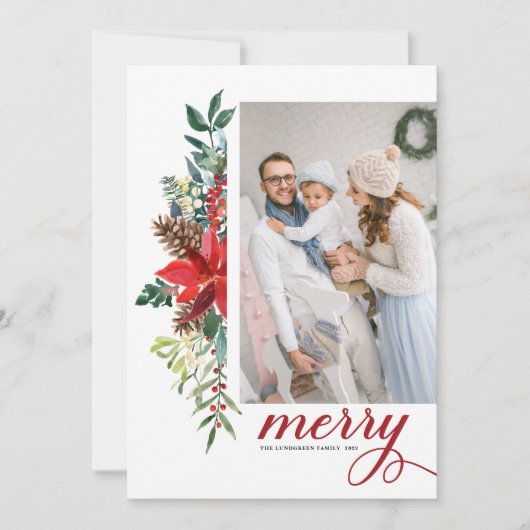 水色ポインセチア植物学メリークリスマス シーズンカード (正面)
